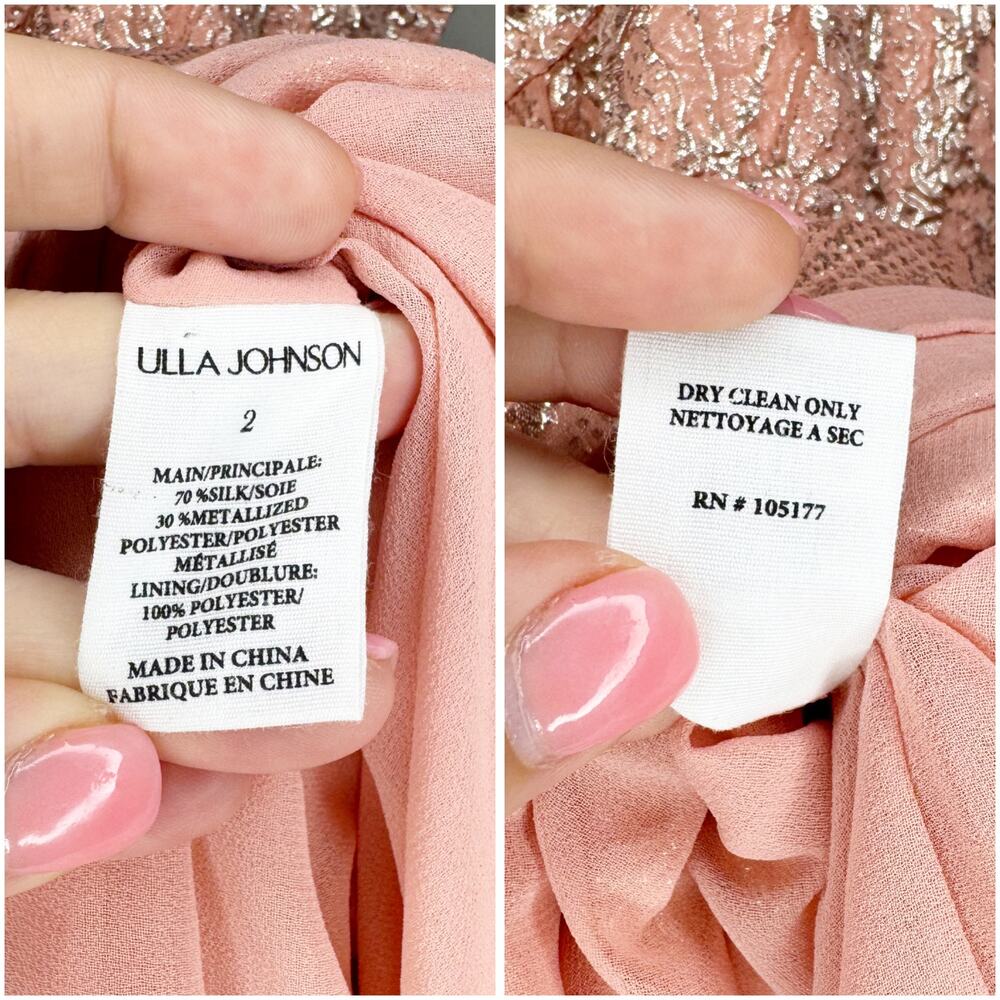 Ulla Johnson Ondine Pink Gold Tourmaline Metallic Rare Long Ruffle Gown 2 - NWT - Picture 7 of 7
